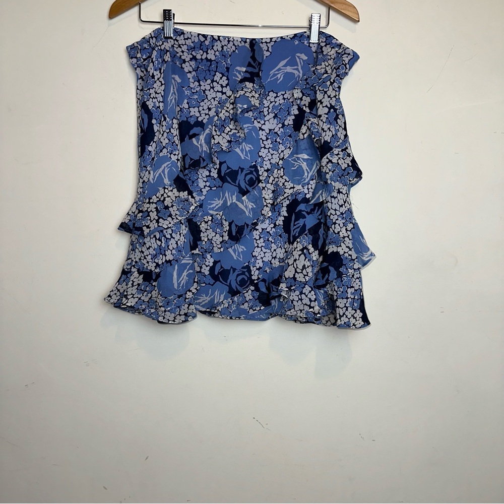 Lauren Ralph Lauren Women’s 16 Floral Tiered Lined Skirt Blue Preppy Casual Y2K